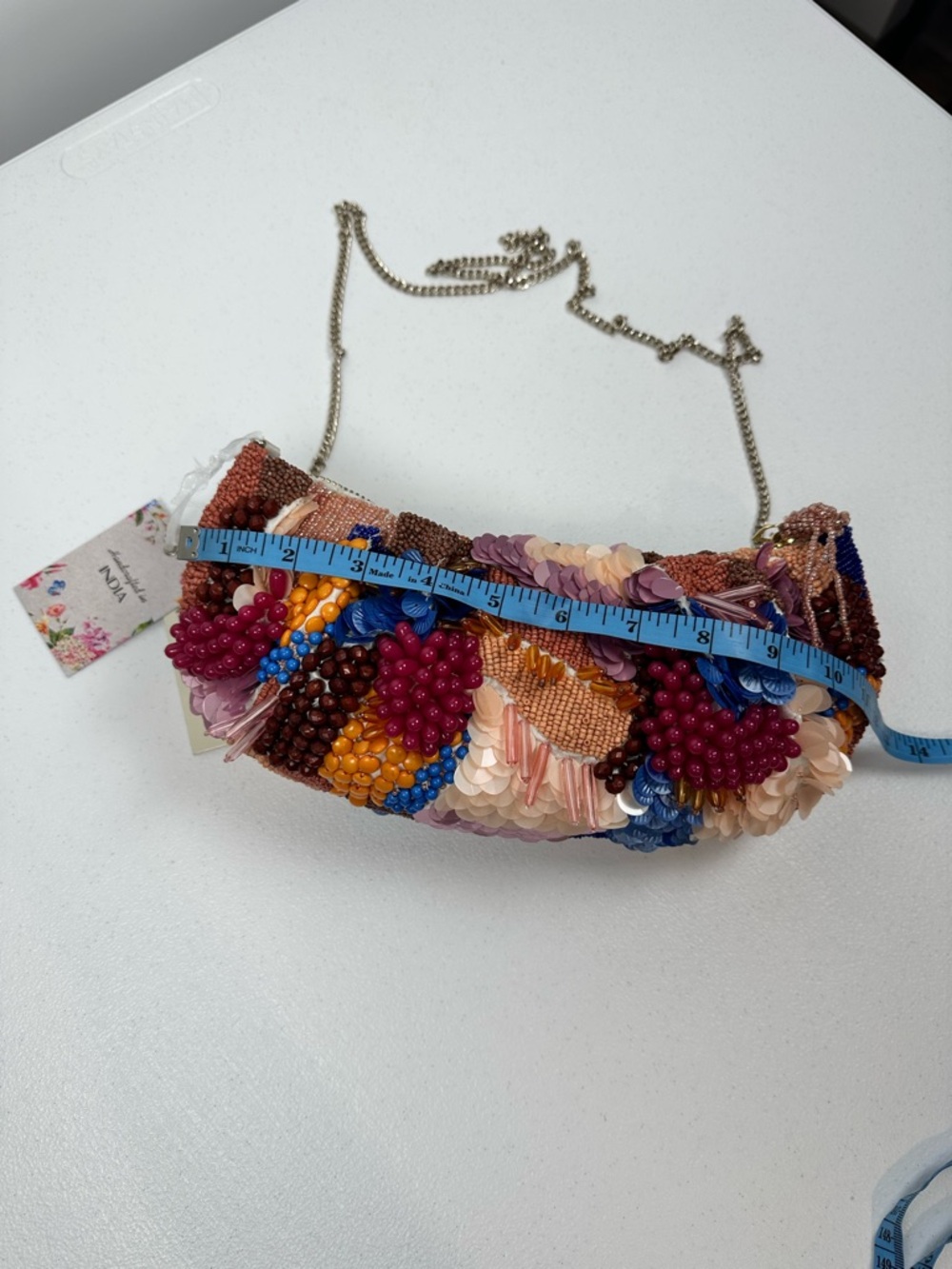 New Relaease Viral Colorful Floral Beaded Bag Handcrafted in India Chain Strap - Picture 9 of 11